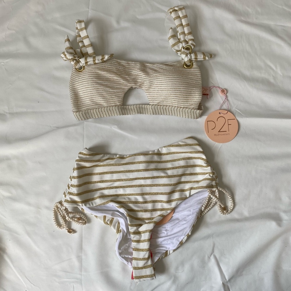 Gold & White bikini.  Medium top.  Small bottom.  NWT.
